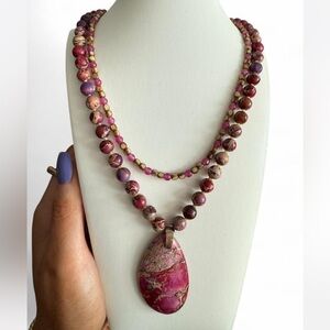 Pink Beaded Necklace with Pendant
